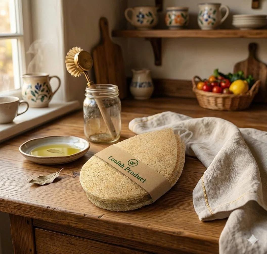 Assortment of natural loofah products available for sample orders