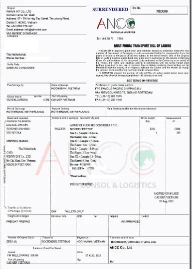 Bill of Lading document
